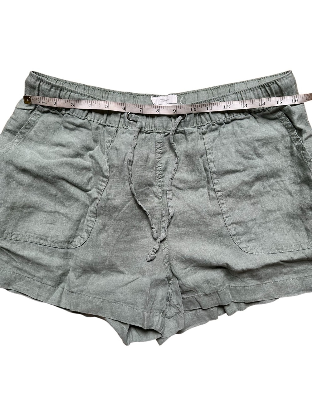 C&C California Sage Green Women's Drawstring 100% Linen Shorts - Picture 3 of 7